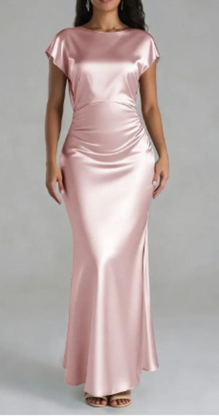 AW BRIDAL 2 XS pearl pink Lacey satin crystal bridesmaid gala maxi dress NEW B25